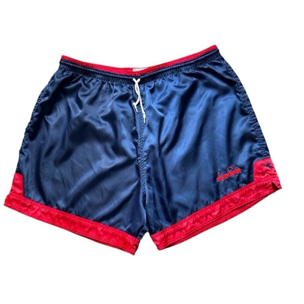 VTG Diadora 90s Rare Soccer Satin Shiny Shorts Men's Size XL Navy